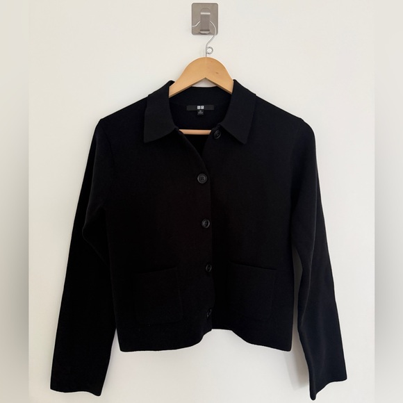 Uniqlo Short Washable Milano Ribbed Jacket/Cardigan in Black - Picture 3 of 9